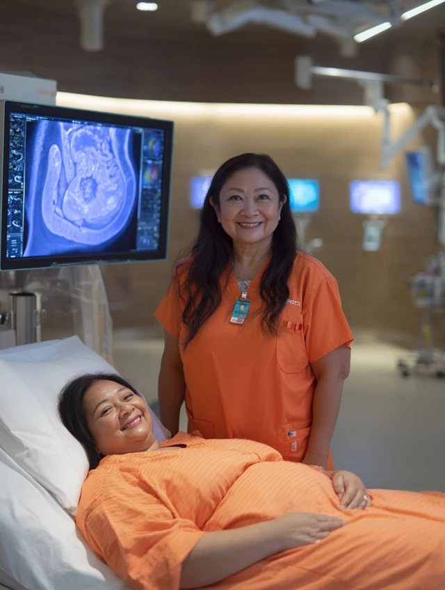 Asian Nurse and Patient in Hospital Room