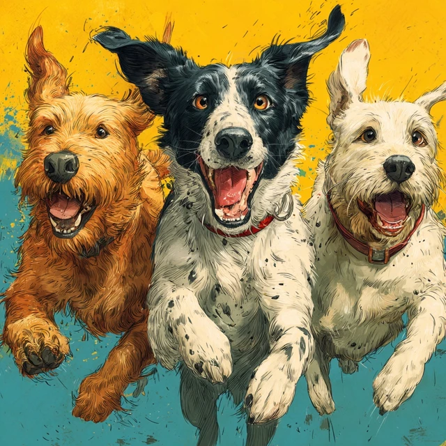 Happy Dogs Playing Comic Style
