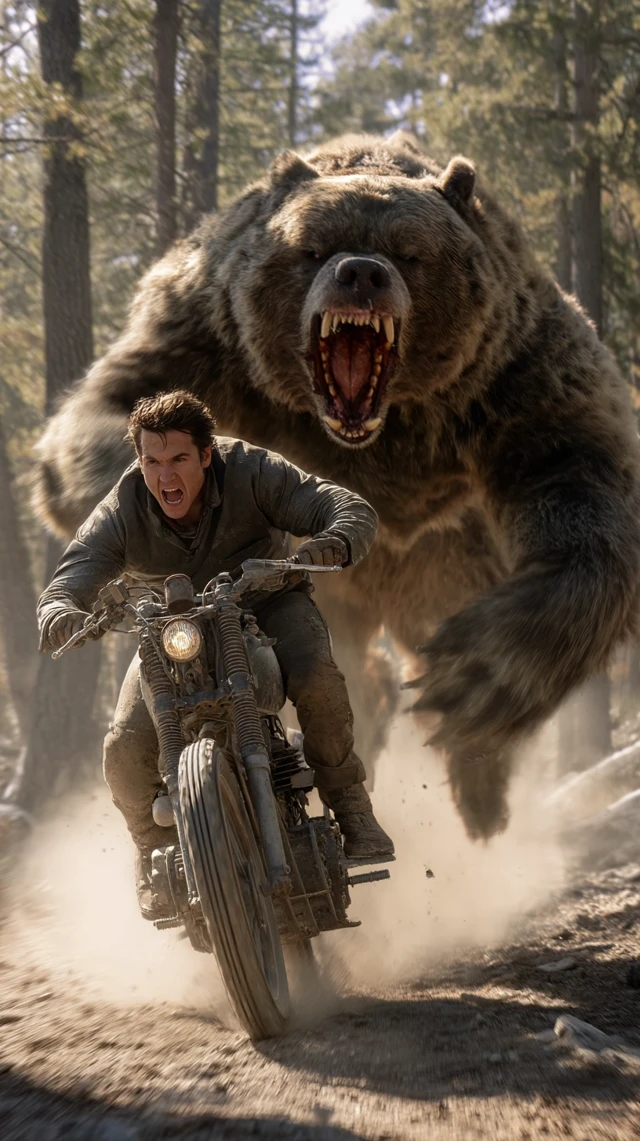 Tom Cruise Motorcycle Chase Grizzly Bear Forest Scene