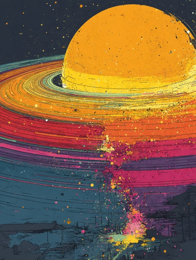 Enigmatic Planet with Rings - Minimalist Space Art