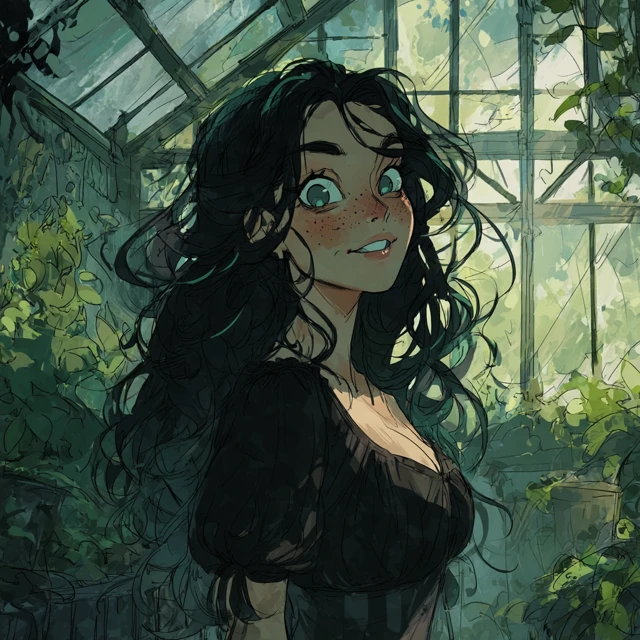 Fantasy Witch in a Greenhouse Illustration