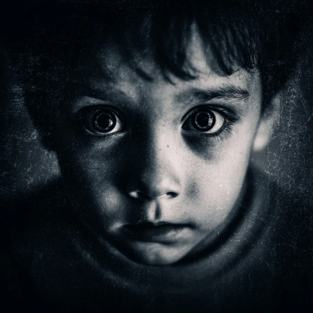 Creepy Child with Black Eyes Portrait