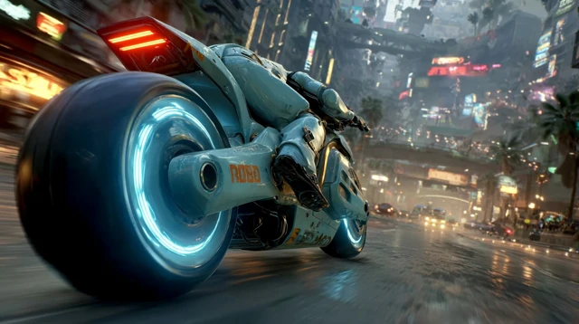 Futuristic City Street Robot Motorcycle Action HD