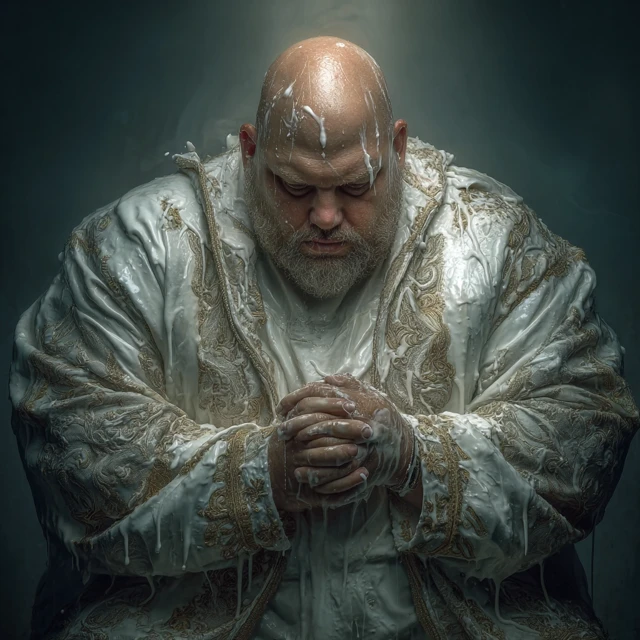 Realistic Photo Fat Bald Man Coconut Milk 4K Ultra HQ