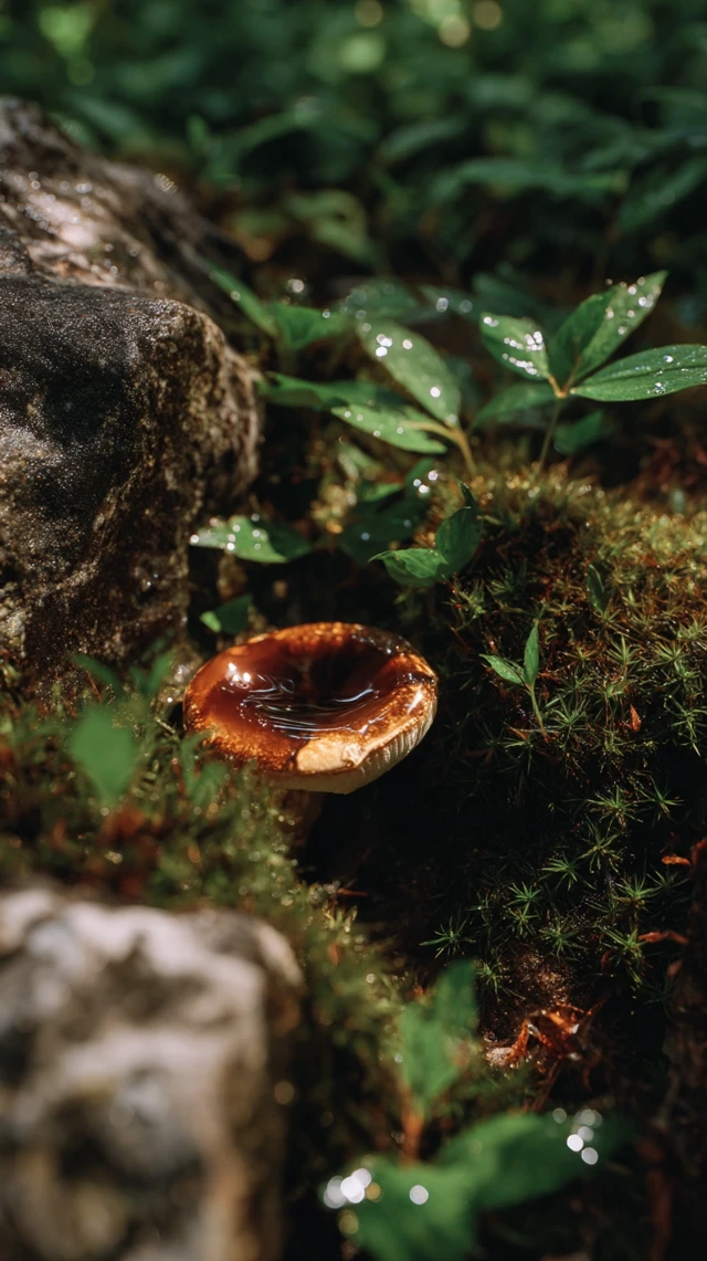Cubensis Mushroom on Moss Realistic Photo