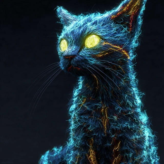 Electric Cat Glowing Eyes Art Illustration