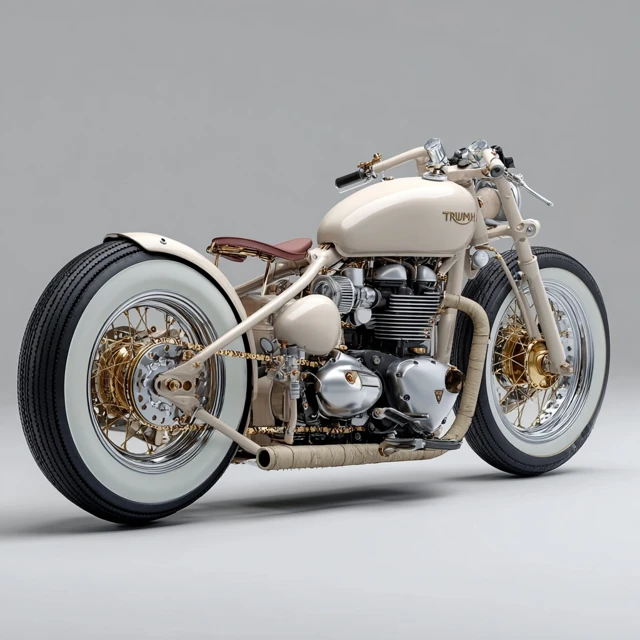 Custom Triumph Bobber Motorcycle Restored Silver Wheels Whitewall Tires