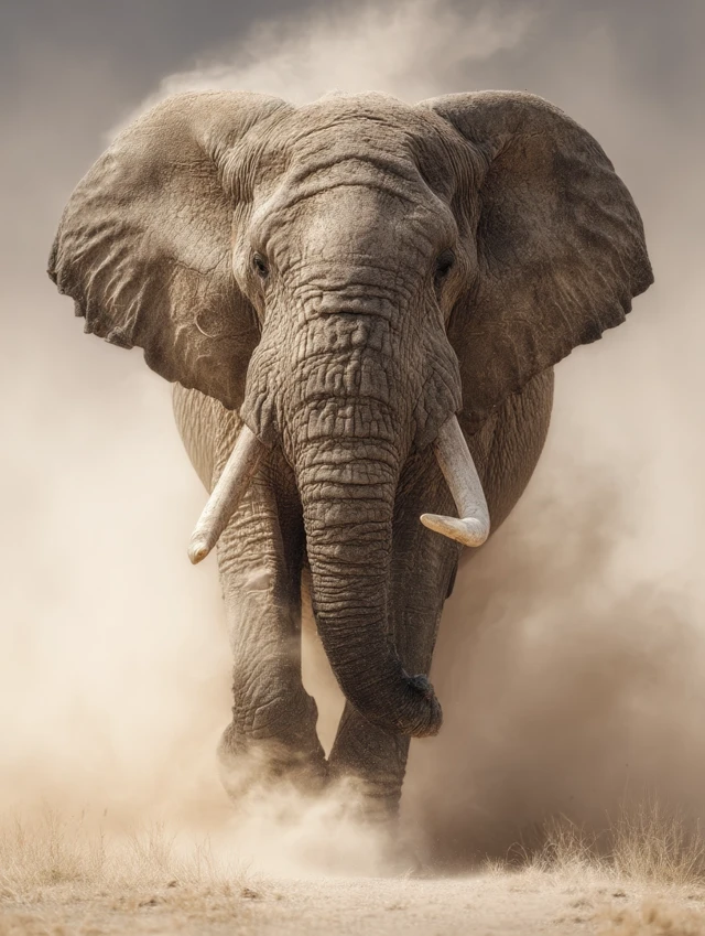 Elephant Charging Photo Realistic Wildlife