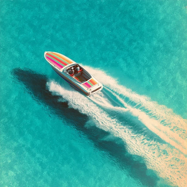 Retro Speedboat in Turquoise Waters - Miami Style