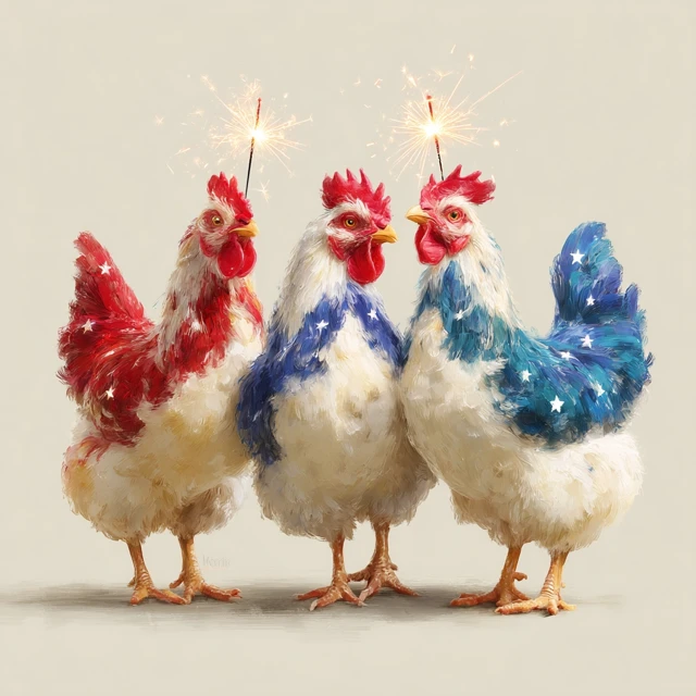 Cute Chickens Celebrating Fourth of July