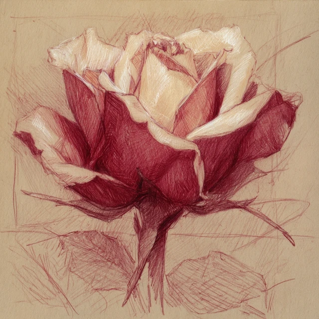 Pencil Art Rose Illustration in Dual Tone