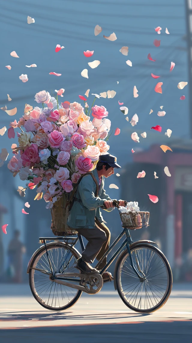 Korean Flower Delivery Bicycle Ride Cinematic Photo