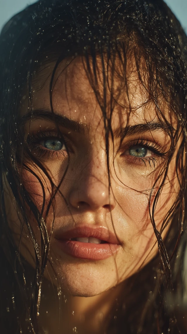 Selena Gomez in Rain Close Up Portrait