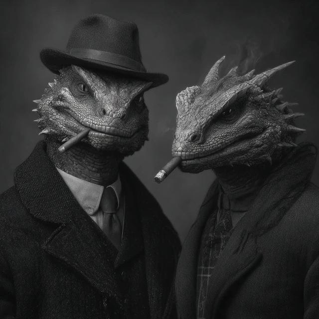 Mafia Dragons Black and White Photorealistic