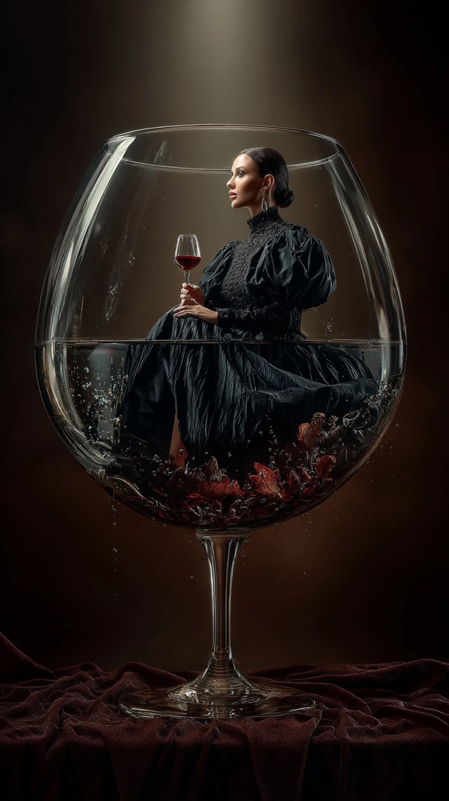 Woman in Wine Glass Majestic Realistic Photo