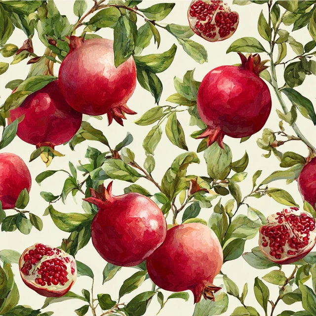 Enchanted Garden Seamless Pattern Pomegranates