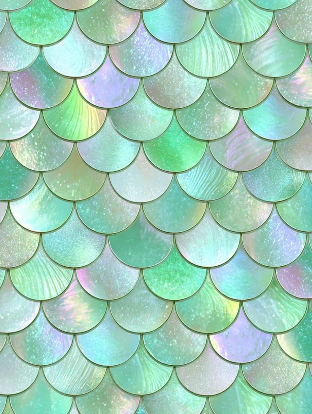 Iridescent Mermaid Scale Pattern Pastel Green Glittery