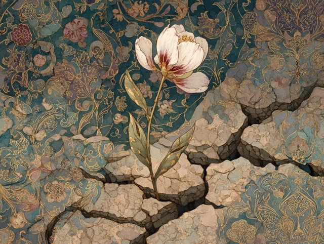 Delicate Flower Emerging Persian Botanical Art