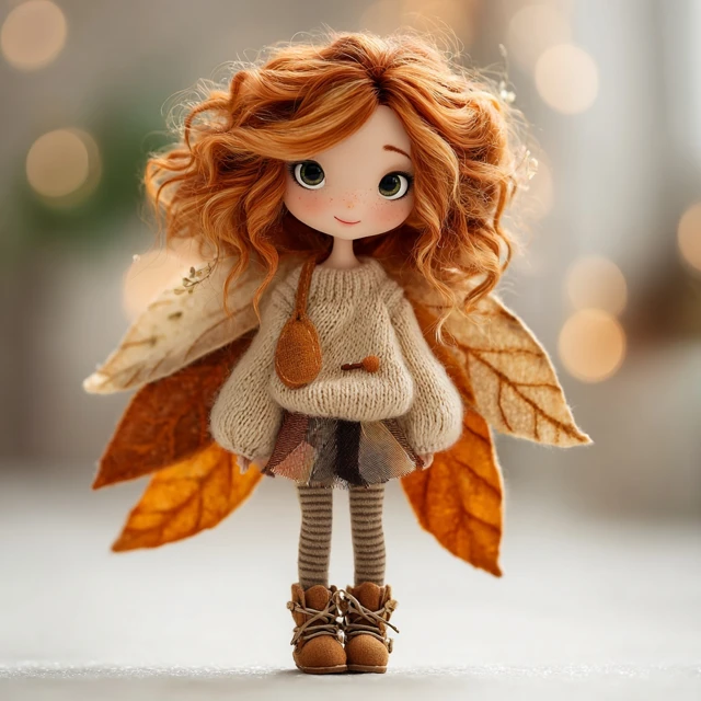 Cute Autumn Fairy Girl in Cozy Sweater