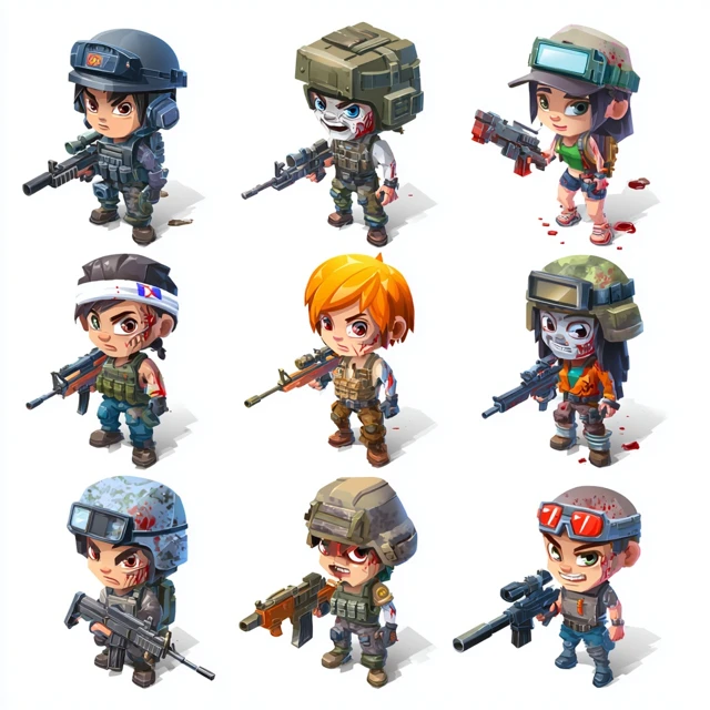 Isometric Chibi Special Forces Characters Game Assets