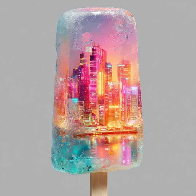 Cyberpunk Popsicle Frozen Cityscape Art