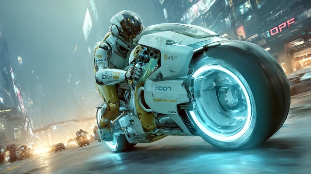 Futuristic City Street Robot Motorcycle Action HD