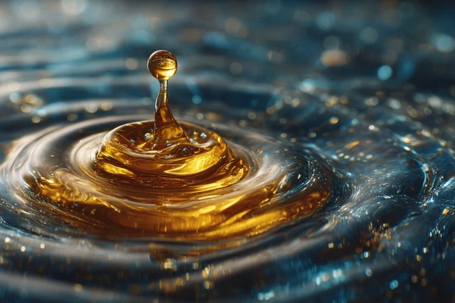 Golden Droplet Impact Photography