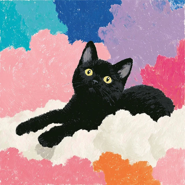 Black Kitten on a Cloud Acrylic Surreal Painting
