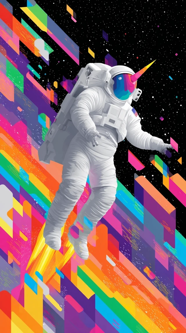 Astronaut in Space Colorful Illustration
