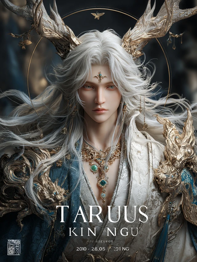 Taurus Deity Fantasy Art Golden Antlers Divine Portrait