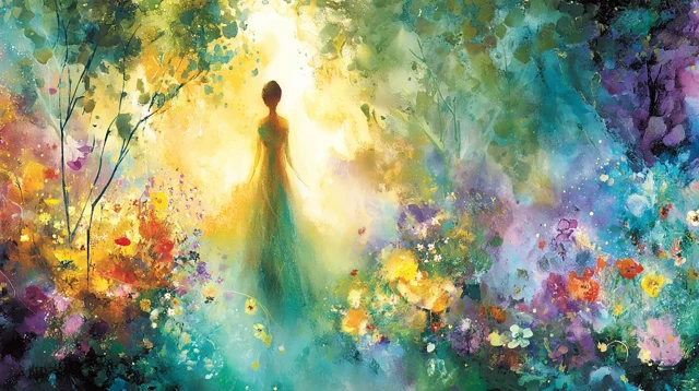 Inner Harmony Radiant Figure in a Lush Field Painting