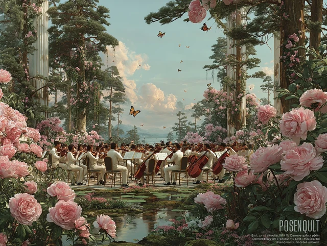 Orchestra in a Floral Paradise Dreamy Surreal Art