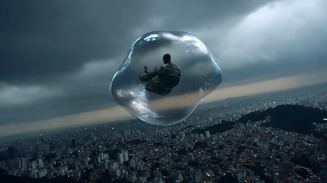 Man in Bubble Above Sao Paulo Dramatic Aerial