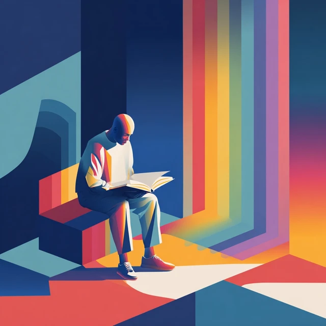 Modern Cubist Illustration Man Reading Book