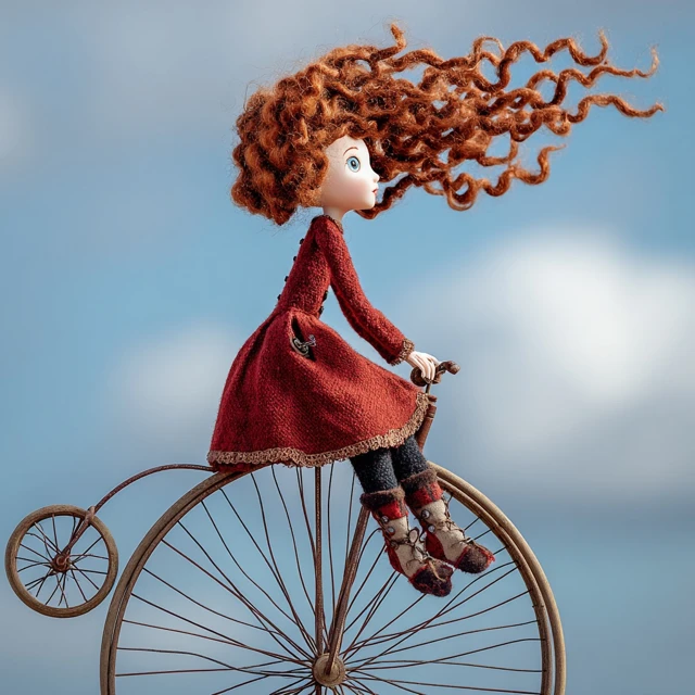 Red Rag Doll on Penny Farthing