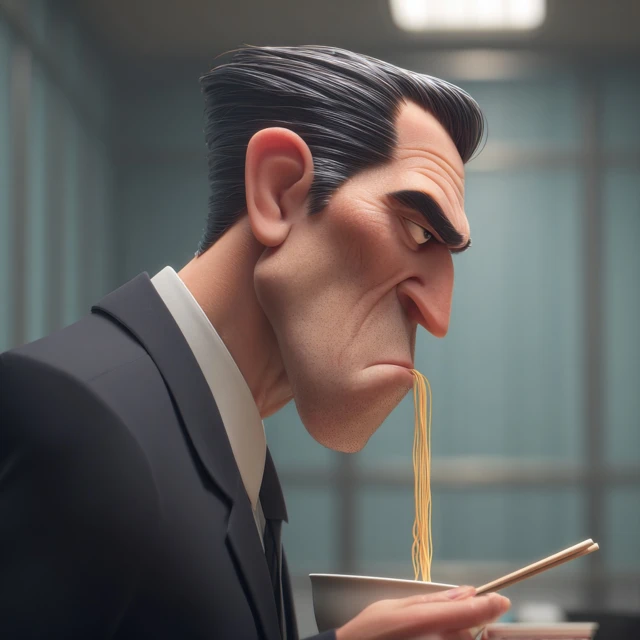 Mafia Boss Enjoying Noodles Cartoon Style