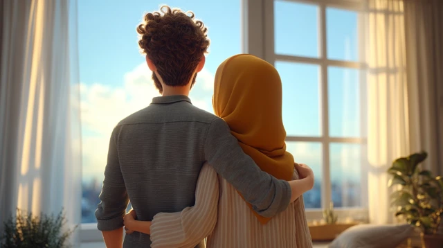 Couple Watching Sunset Pixar Style