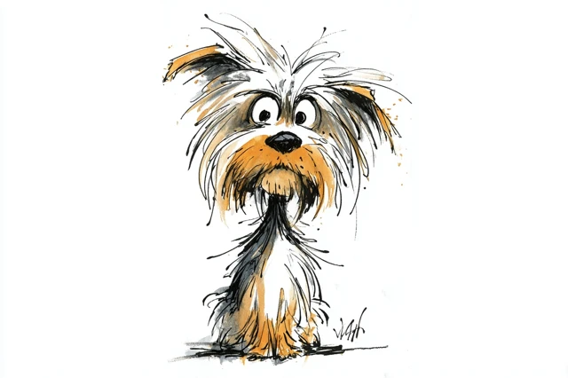 Cute Yorkshire Terrier Art in Ralph Steadman Style