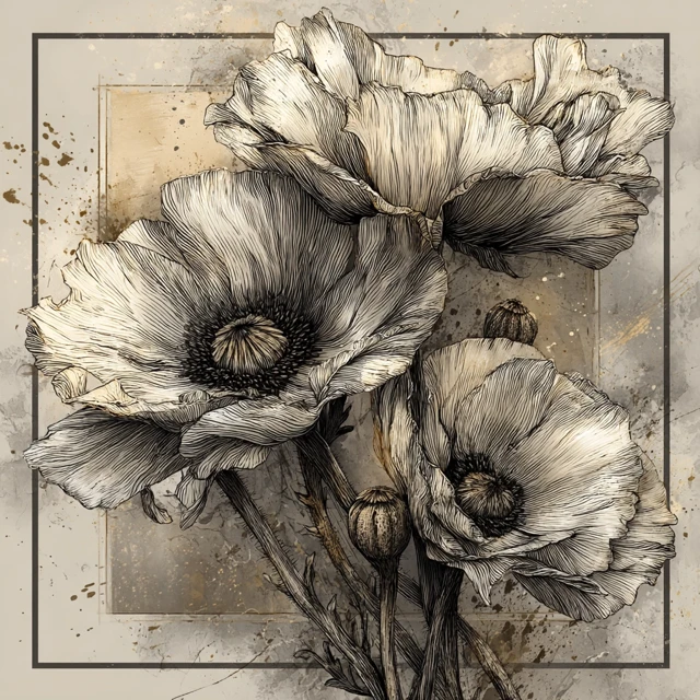 Botanical Line Art Vintage Flowers Minimalist Elegance