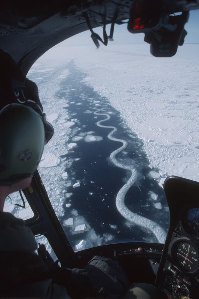 Helicopter View Over Icy River Aerial Photography