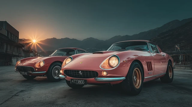Vintage Ferrari and Alfa Romeo Italian Cars Golden Hour
