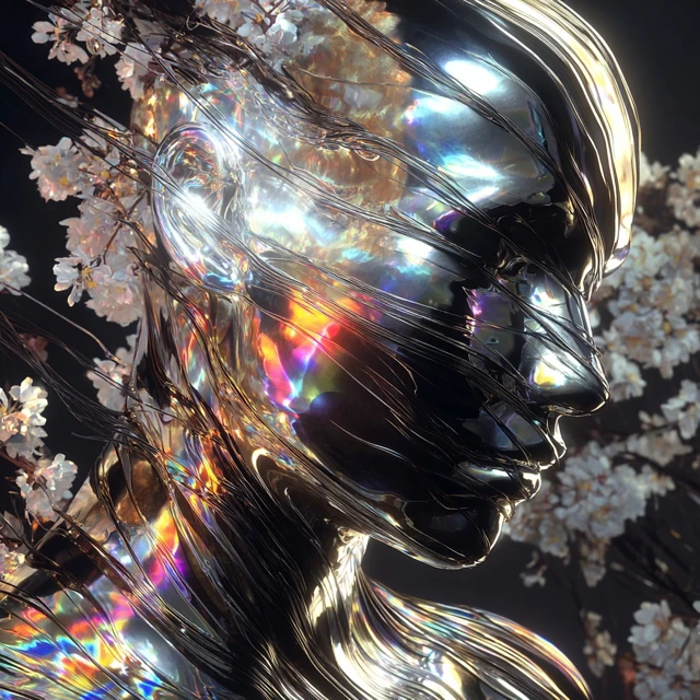 Abstract Metallic Portrait with Flowers