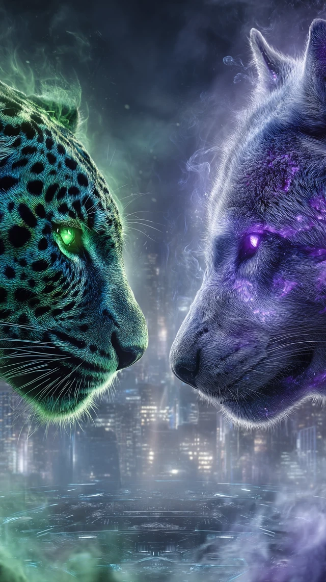 Jaguar vs Wolf Futuristic Showdown