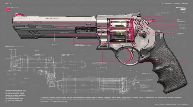 Futuristic Revolver Blueprint Industrial Design
