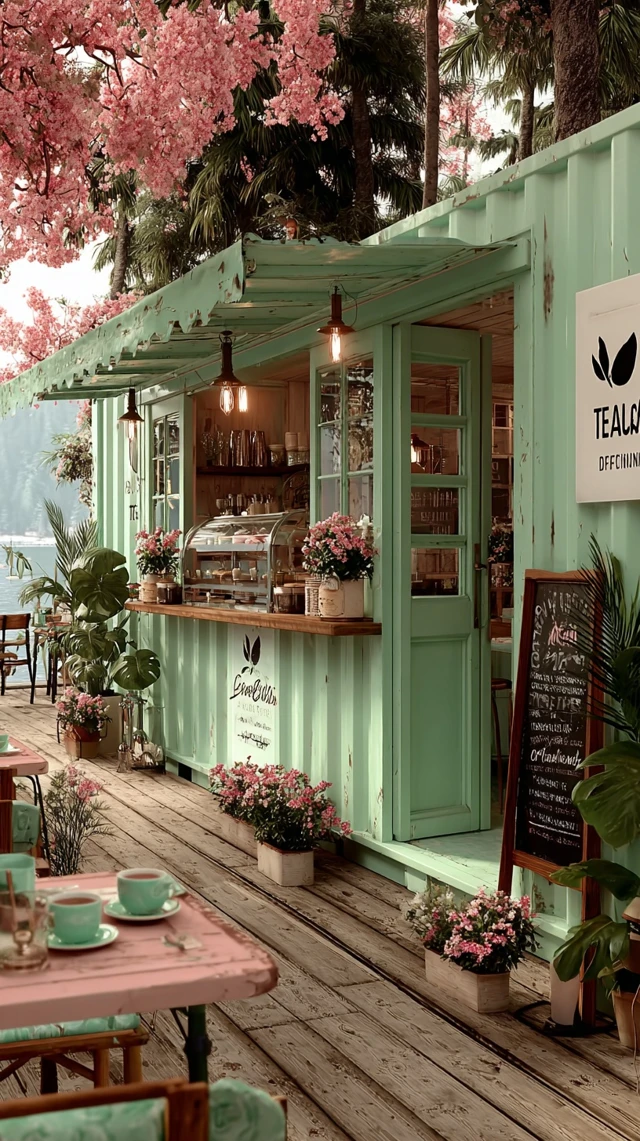 Cozy Tea Shop in the Mountains Teal Design