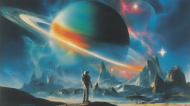 Astronaut on Alien World Cosmic Painting