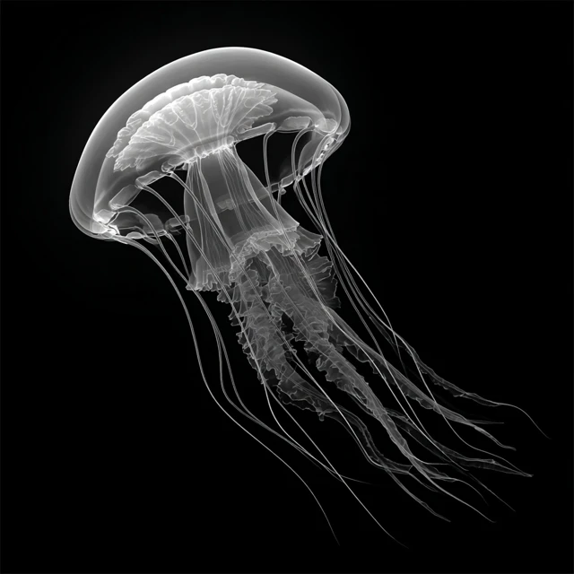 Immortal Jellyfish Monochrome Illustration