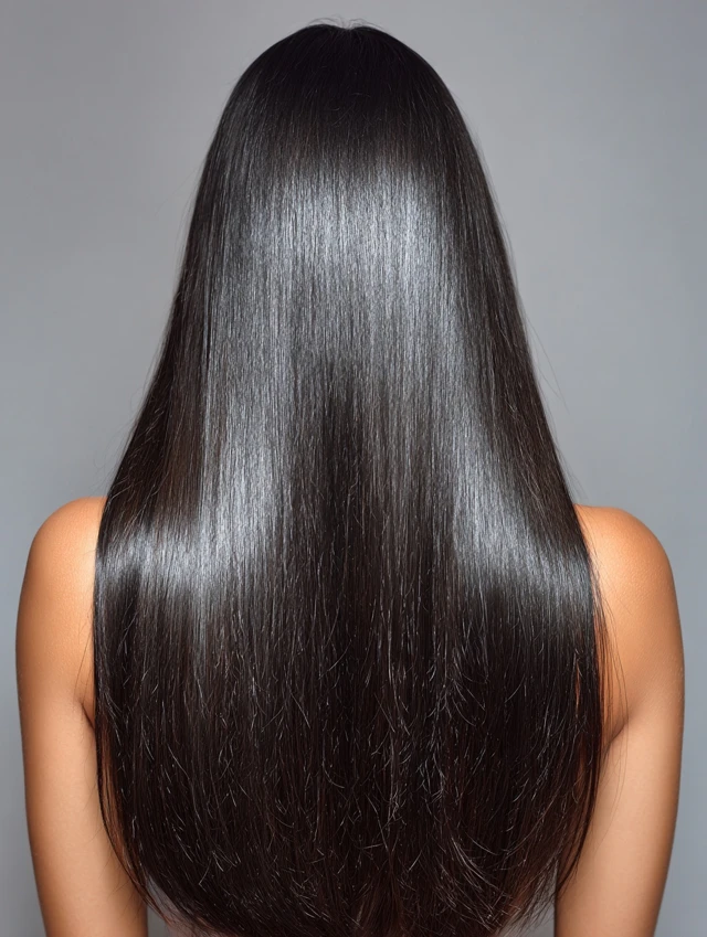 Beautiful Black Shiny Straight Hair Back View