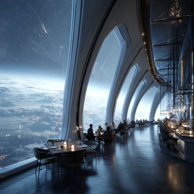 Space Hotel Restaurant Dining with Earth View
