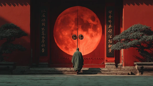 Chinese Taoist at Temple Door HD
